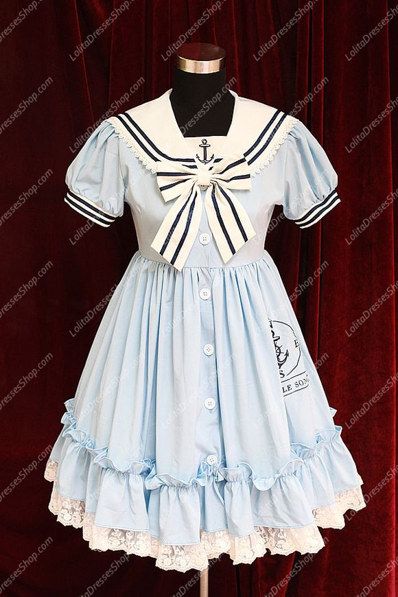 Sweet Cotten Original Print Navy Style Souffle Song Lolita OP