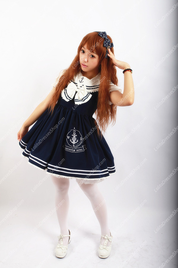 Sweet Cotten Original Print Navy Style Souffle Song Lolita JSK