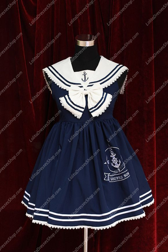 Sweet Cotten Original Print Navy Style Souffle Song Lolita JSK