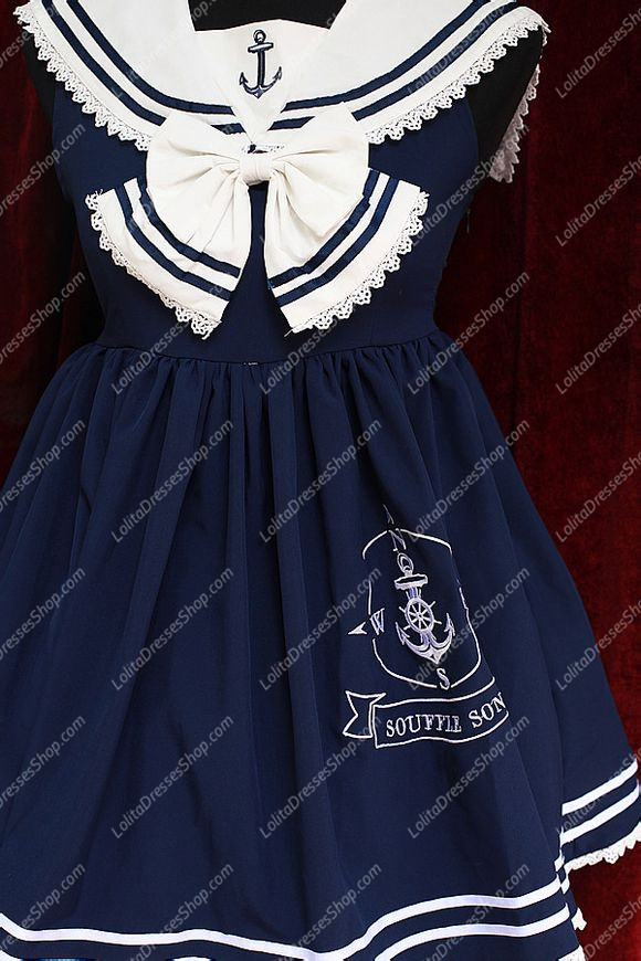 Sweet Cotten Original Print Navy Style Souffle Song Lolita JSK