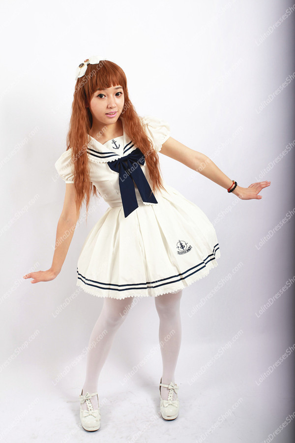 Sweet Cotten Original Print Navy Style Souffle Song Lolita OP