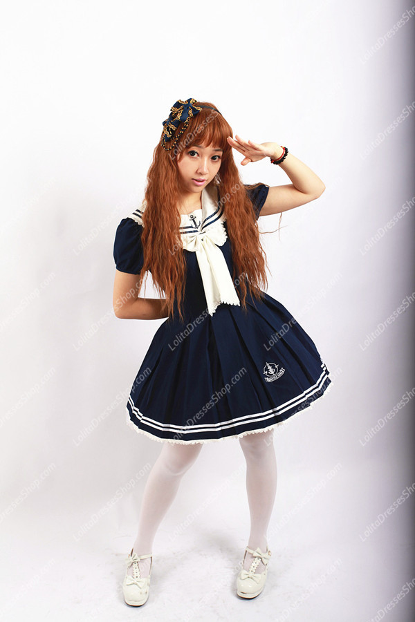 Sweet Cotten Original Print Navy Style Souffle Song Lolita OP