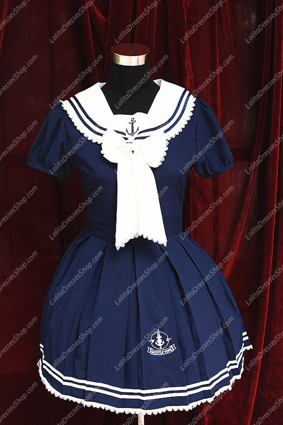 Sweet Cotten Original Print Navy Style Souffle Song Lolita OP