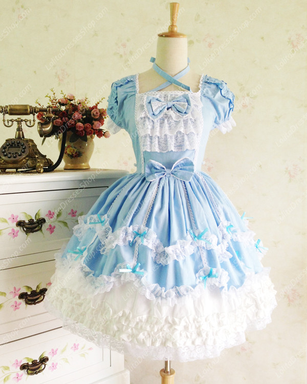 Sweet Cotten Vintage Lace Party Prom Short Sleeve Lolita Dress