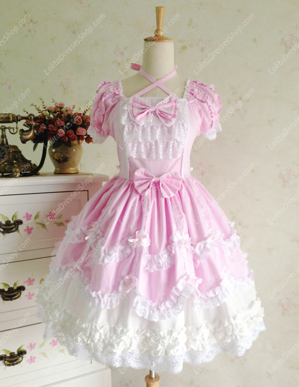 Sweet Cotten Vintage Lace Party Prom Short Sleeve Lolita Dress