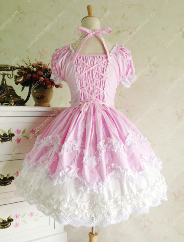 Sweet Cotten Vintage Lace Party Prom Short Sleeve Lolita Dress