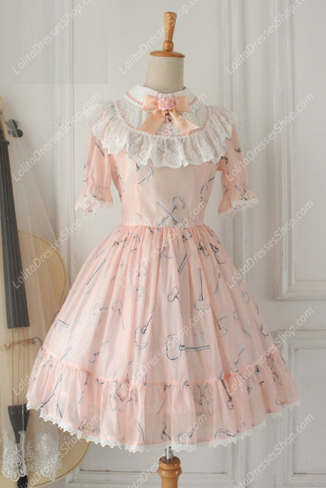 Sweet Chiffon Lace Alice in Wonderland Short Sleeve Knot OP Lolita Dress