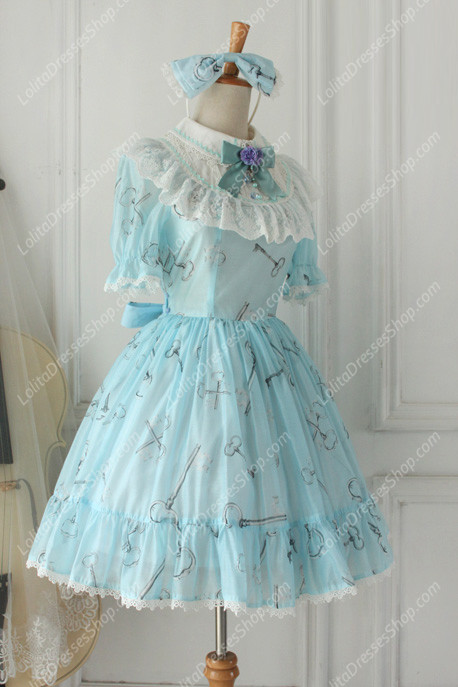 Sweet Chiffon Lace Alice in Wonderland Short Sleeve Knot OP Lolita Dress