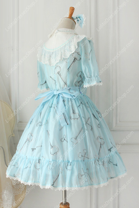 Sweet Chiffon Lace Alice in Wonderland Short Sleeve Knot OP Lolita Dress