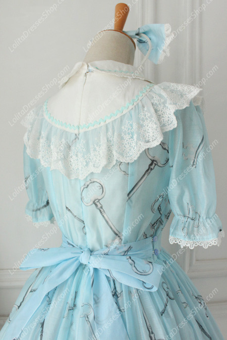 Sweet Chiffon Lace Alice in Wonderland Short Sleeve Knot OP Lolita Dress