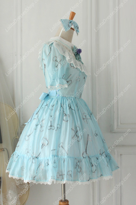 Sweet Chiffon Lace Alice in Wonderland Short Sleeve Knot OP Lolita Dress