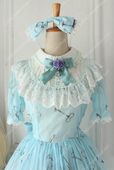 Sweet Chiffon Lace Alice in Wonderland Short Sleeve Knot OP Lolita Dress