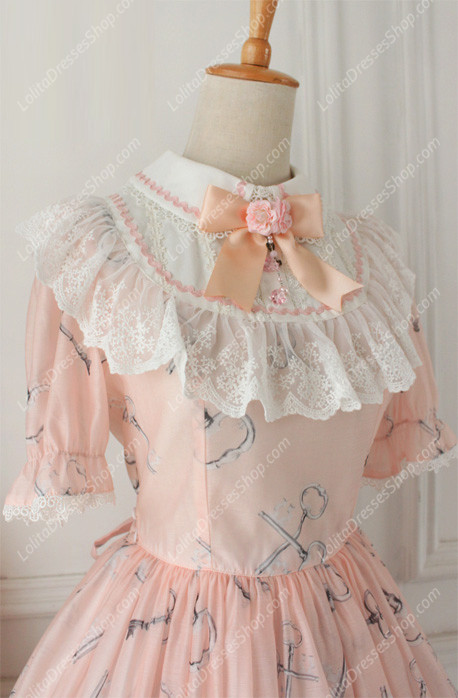 Sweet Chiffon Lace Alice in Wonderland Short Sleeve Knot OP Lolita Dress