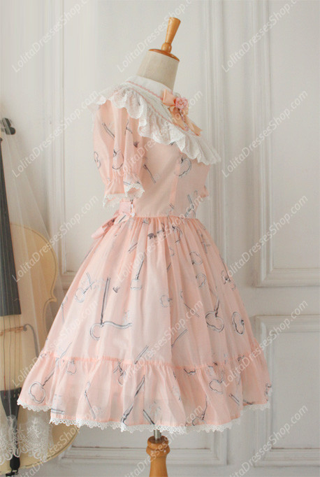 Sweet Chiffon Lace Alice in Wonderland Short Sleeve Knot OP Lolita Dress