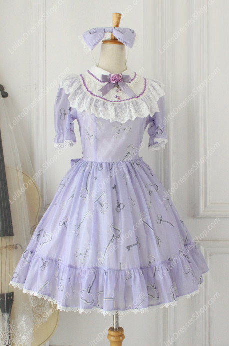 Sweet Chiffon Lace Alice in Wonderland Short Sleeve Knot OP Lolita Dress