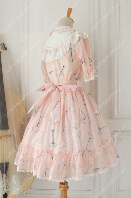 Sweet Chiffon Lace Alice in Wonderland Short Sleeve Knot OP Lolita Dress