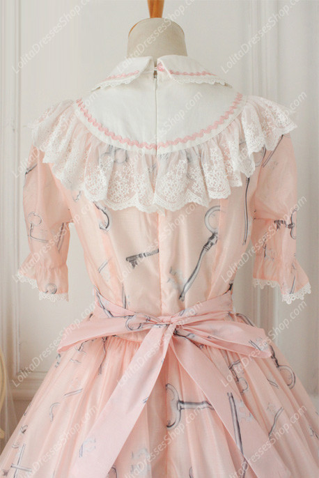 Sweet Chiffon Lace Alice in Wonderland Short Sleeve Knot OP Lolita Dress