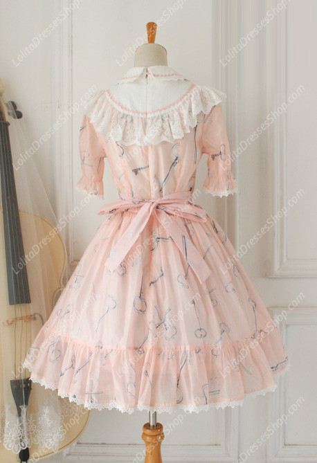 Sweet Chiffon Lace Alice in Wonderland Short Sleeve Knot OP Lolita Dress