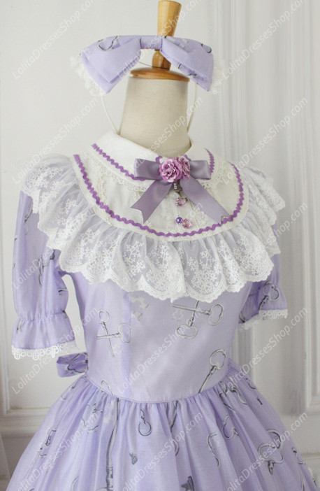 Sweet Chiffon Lace Alice in Wonderland Short Sleeve Knot OP Lolita Dress