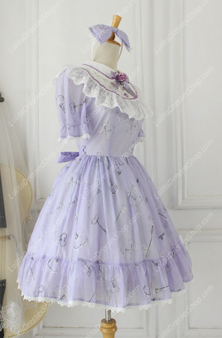 Sweet Chiffon Lace Alice in Wonderland Short Sleeve Knot OP Lolita Dress