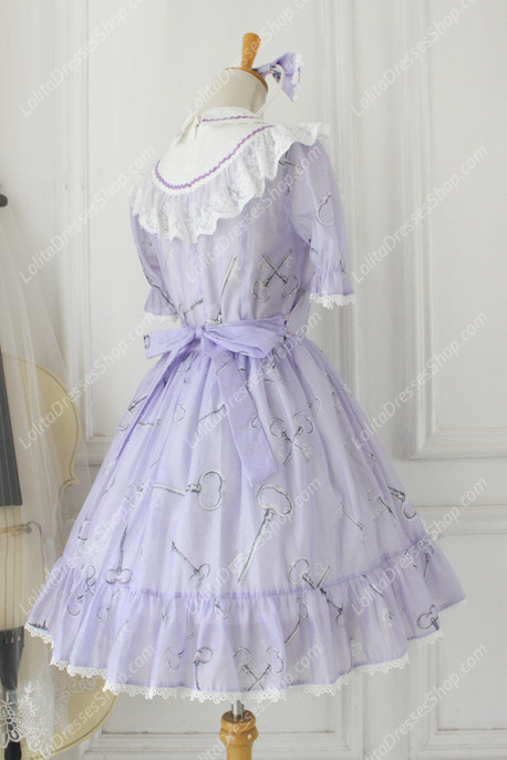 Sweet Chiffon Lace Alice in Wonderland Short Sleeve Knot OP Lolita Dress