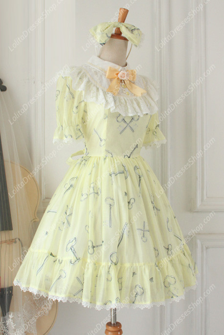 Sweet Chiffon Lace Alice in Wonderland Short Sleeve Knot OP Lolita Dress