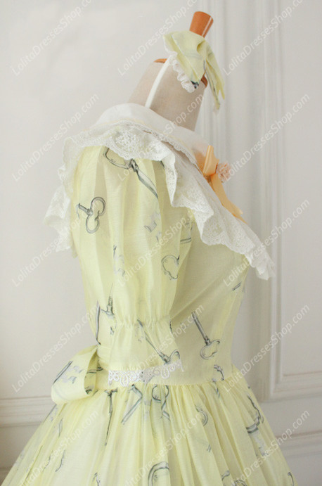 Sweet Chiffon Lace Alice in Wonderland Short Sleeve Knot OP Lolita Dress