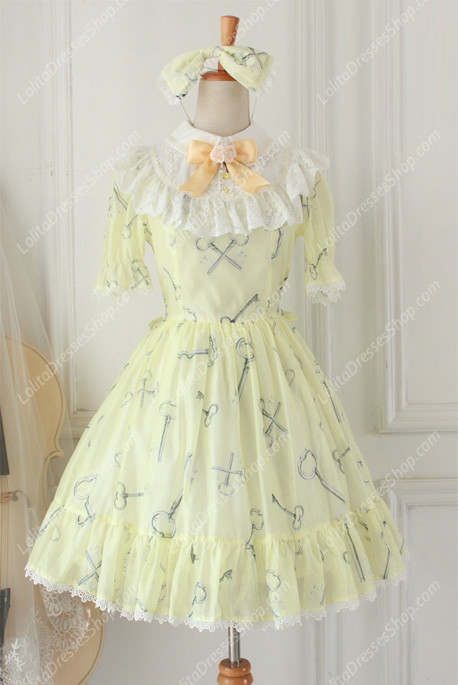 Sweet Chiffon Lace Alice in Wonderland Short Sleeve Knot OP Lolita Dress