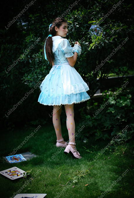 Sweet Chiffon Lace Alice in Wonderland Short Sleeve Knot OP Lolita Dress