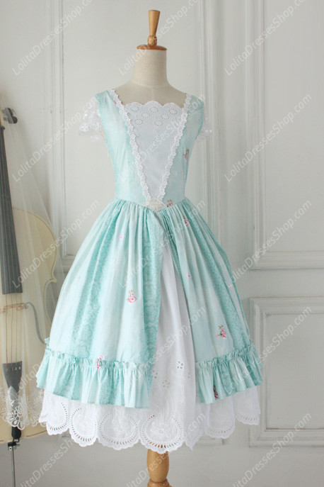 cotton Fashion Lace Vintage Short Sleeve Pastoral embroidery Lolita Dress