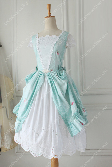 cotton Fashion Lace Vintage Short Sleeve Pastoral embroidery Lolita Dress