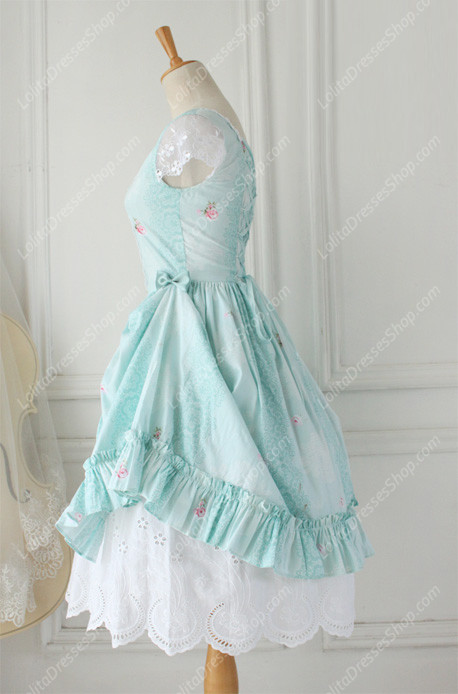 cotton Fashion Lace Vintage Short Sleeve Pastoral embroidery Lolita Dress
