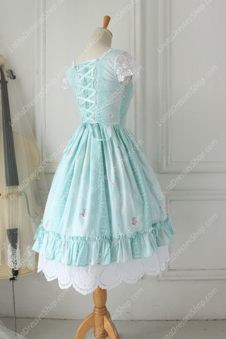 cotton Fashion Lace Vintage Short Sleeve Pastoral embroidery Lolita Dress