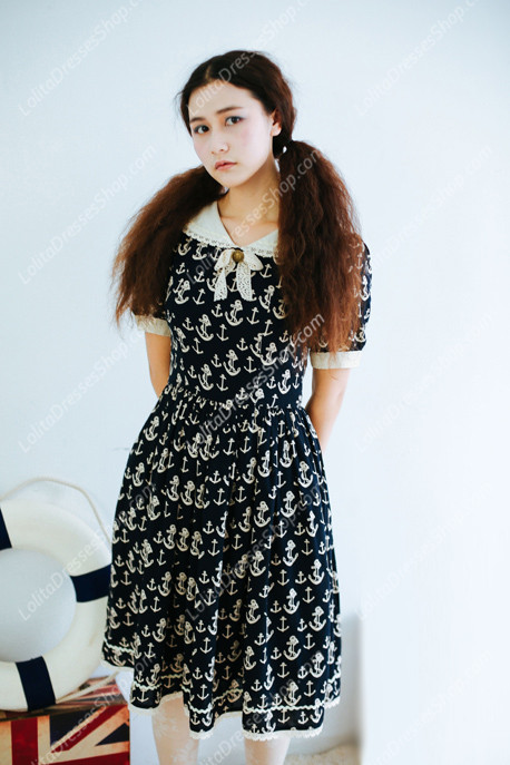Sailor preppy chic Vintage peaceful sea Knot cotton Lolita Dress