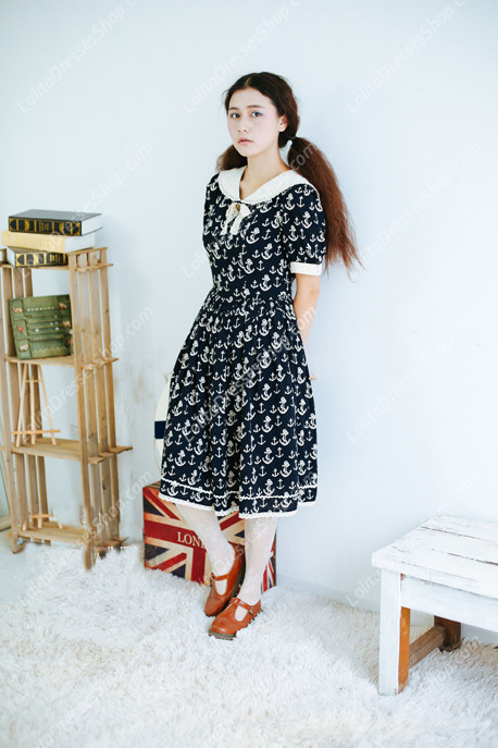 Sailor preppy chic Vintage peaceful sea Knot cotton Lolita Dress