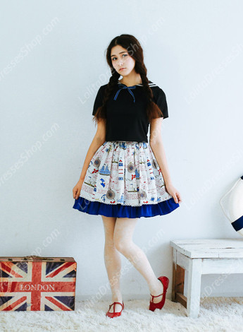 Sailor preppy chic Vintage peaceful sea Knot cotton Lolita Skirt