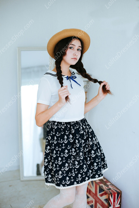 Sailor Vintage peaceful sea Knot cotton Lolita Skirt