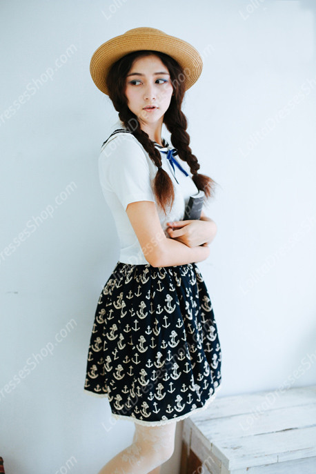 Sailor Vintage peaceful sea Knot cotton Lolita Skirt