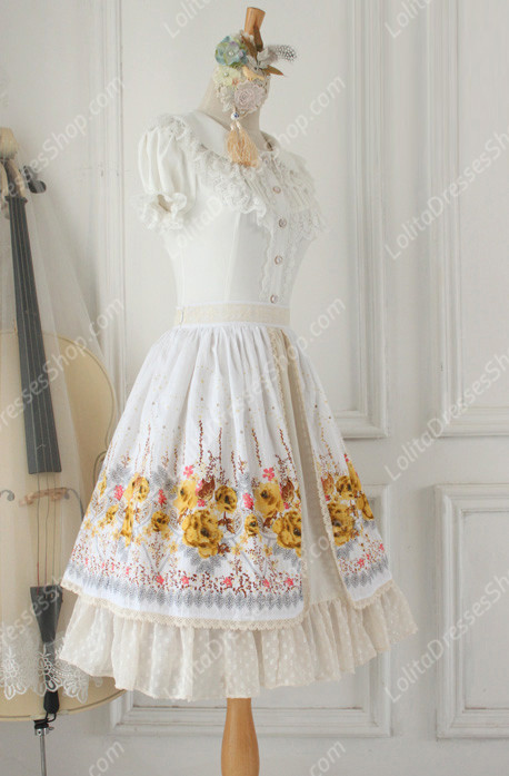 Sweet Vintage Garden Flower Knot Lace Cotton Lolita Skirt