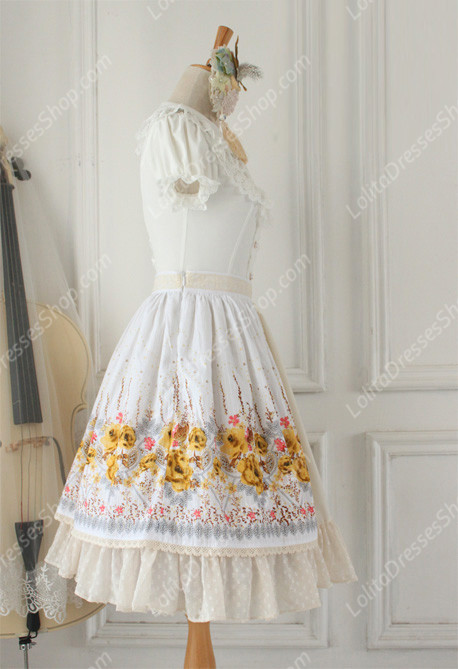 Sweet Vintage Garden Flower Knot Lace Cotton Lolita Skirt