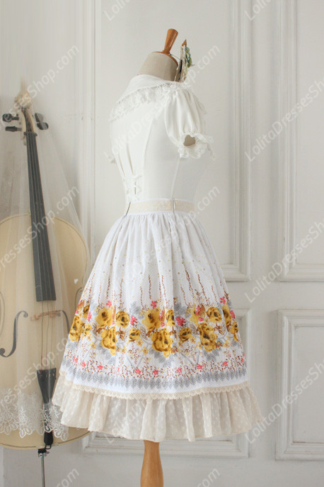 Sweet Vintage Garden Flower Knot Lace Cotton Lolita Skirt