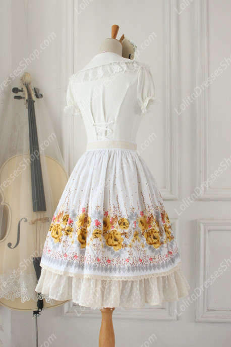 Sweet Vintage Garden Flower Knot Lace Cotton Lolita Skirt