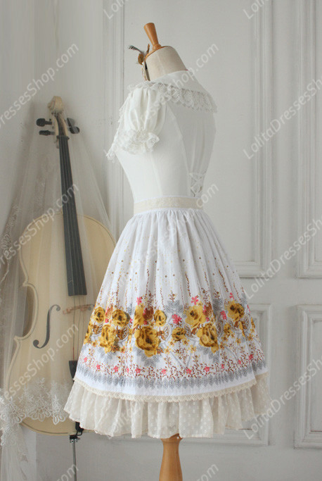 Sweet Vintage Garden Flower Knot Lace Cotton Lolita Skirt