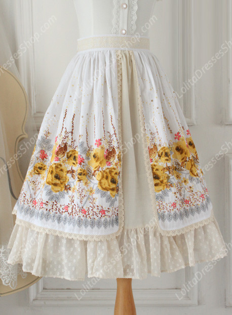 Sweet Vintage Garden Flower Knot Lace Cotton Lolita Skirt