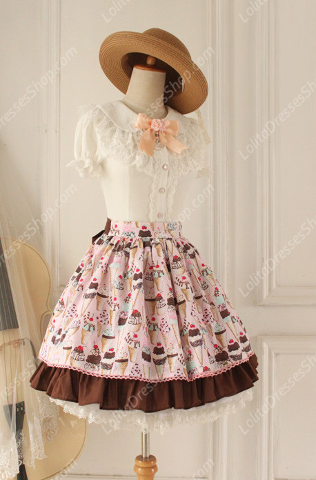 Sweet Party Pink Tale Knot Lace Cotton Lolita Skirt