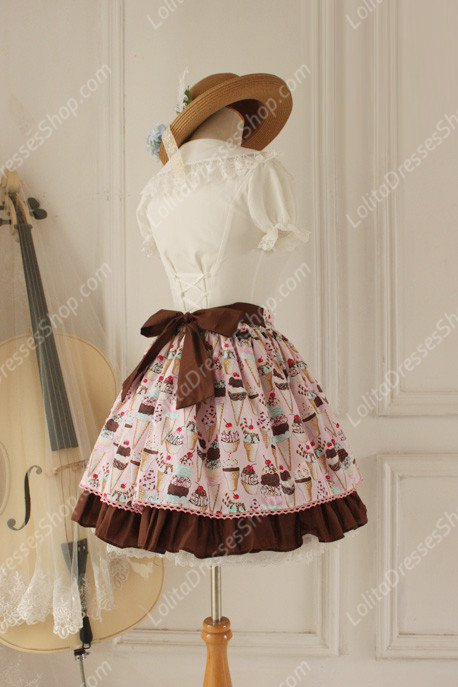 Sweet Party Pink Tale Knot Lace Cotton Lolita Skirt