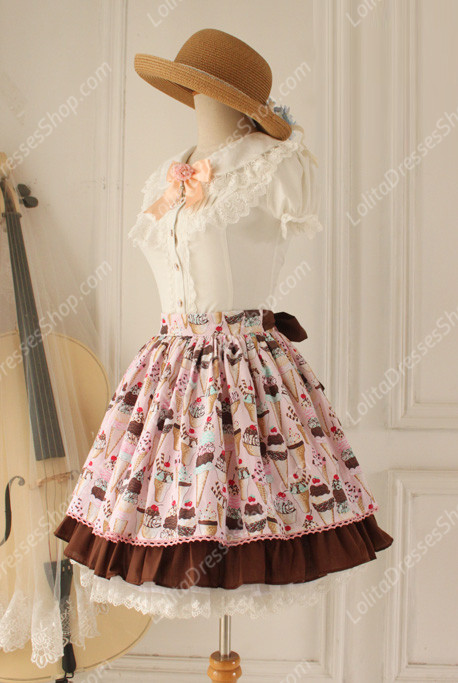 Sweet Party Pink Tale Knot Lace Cotton Lolita Skirt