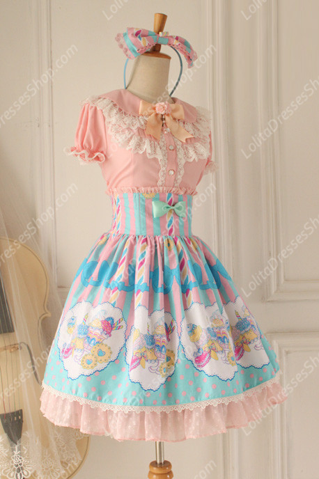 Sweet Party Beautiful Tale High waisted fishbone Knot Lace Lolita Skirt