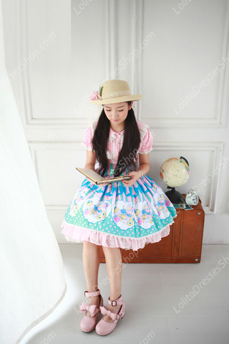 Sweet Party Beautiful Tale High waisted fishbone Knot Lace Lolita Skirt