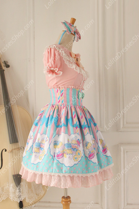 Sweet Party Beautiful Tale High waisted fishbone Knot Lace Lolita Skirt